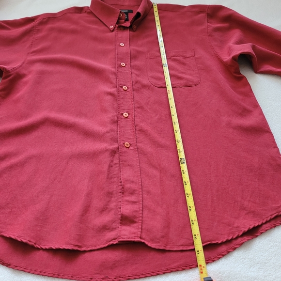 Red Polynosic Rayon Shirt | Y2K Men's XL Button-Down Collar - Picture 5 of 12